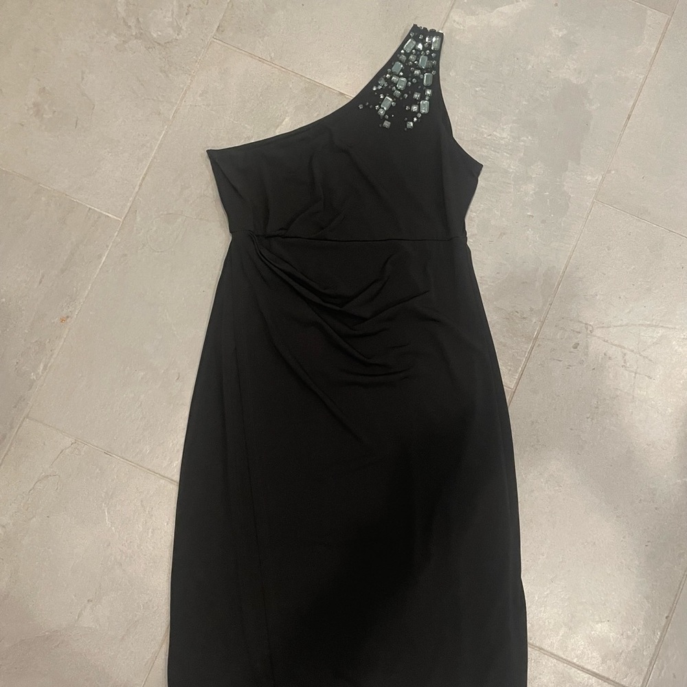 Rosie Pope black one shoulder maternity dress with jewel detail